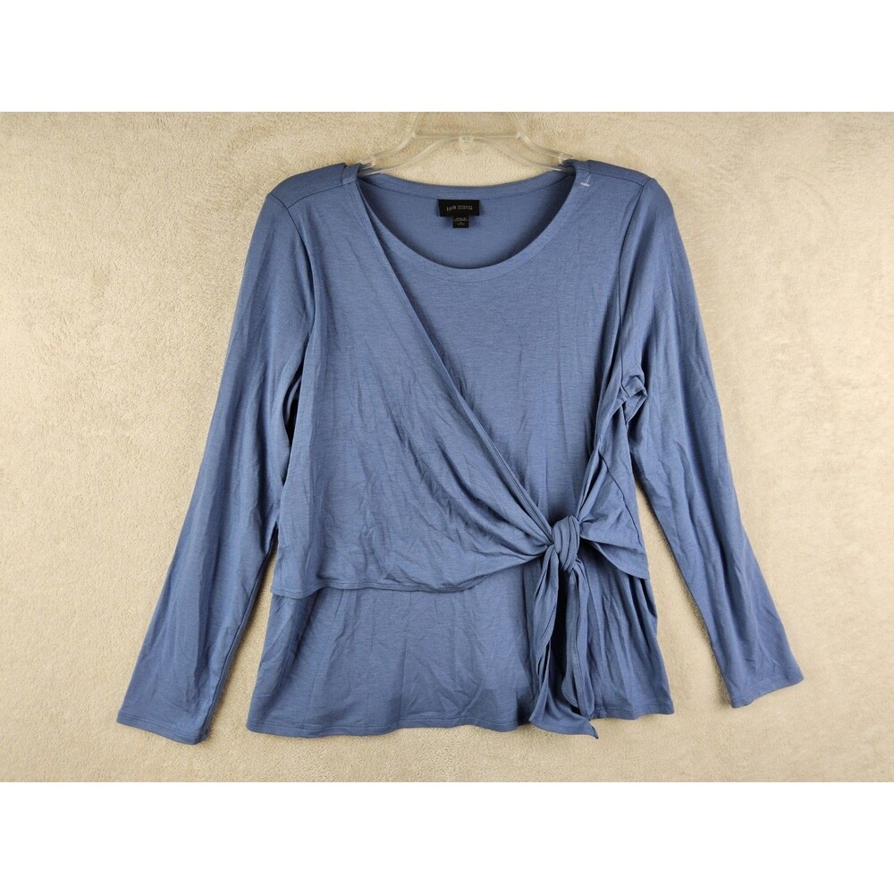 J Jill Wearever Collection Women's Long Sleeve Tie Front Top Blue Petite Size SP